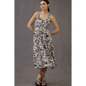 Anthropologie Printed Midi Dress Size Medium Cut Out White Black Sleeveless